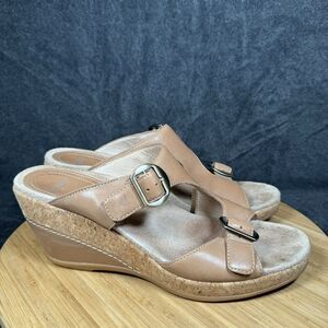 Dansko Carla Womens EU 41‎ US 10.5-11 Grain Leather Wedge Sandal Slip On Tan